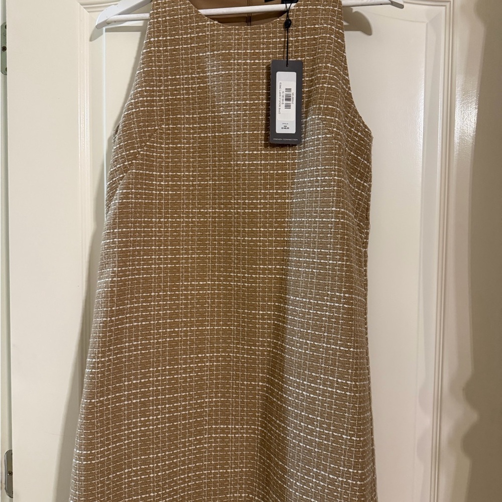 French Connection Tan Collarless Jacket & Shift Dress
